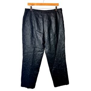 Silkland Linen Pants Women's Size 14 Black Embroidered Boho Minimalist High Rise